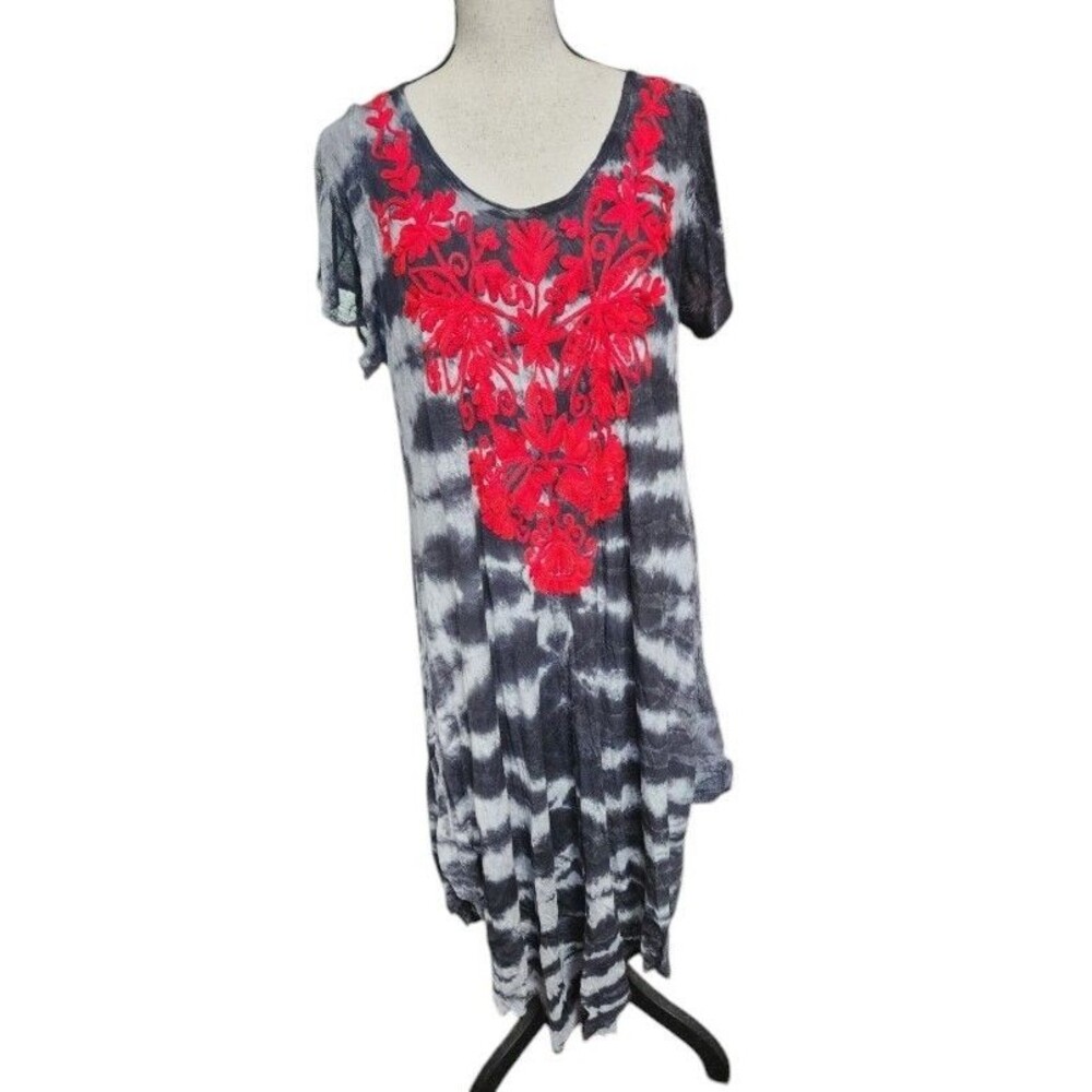 Riviera Sun Tie-Dye Embroidered Boho Dress One Size Asymmetrical Flowy Artsy